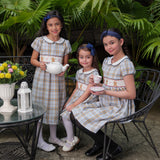 Nelia Girls Light Blue Checkered Smocked Dress