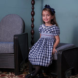 Nika Girls Navy Plaid Smocked Dress