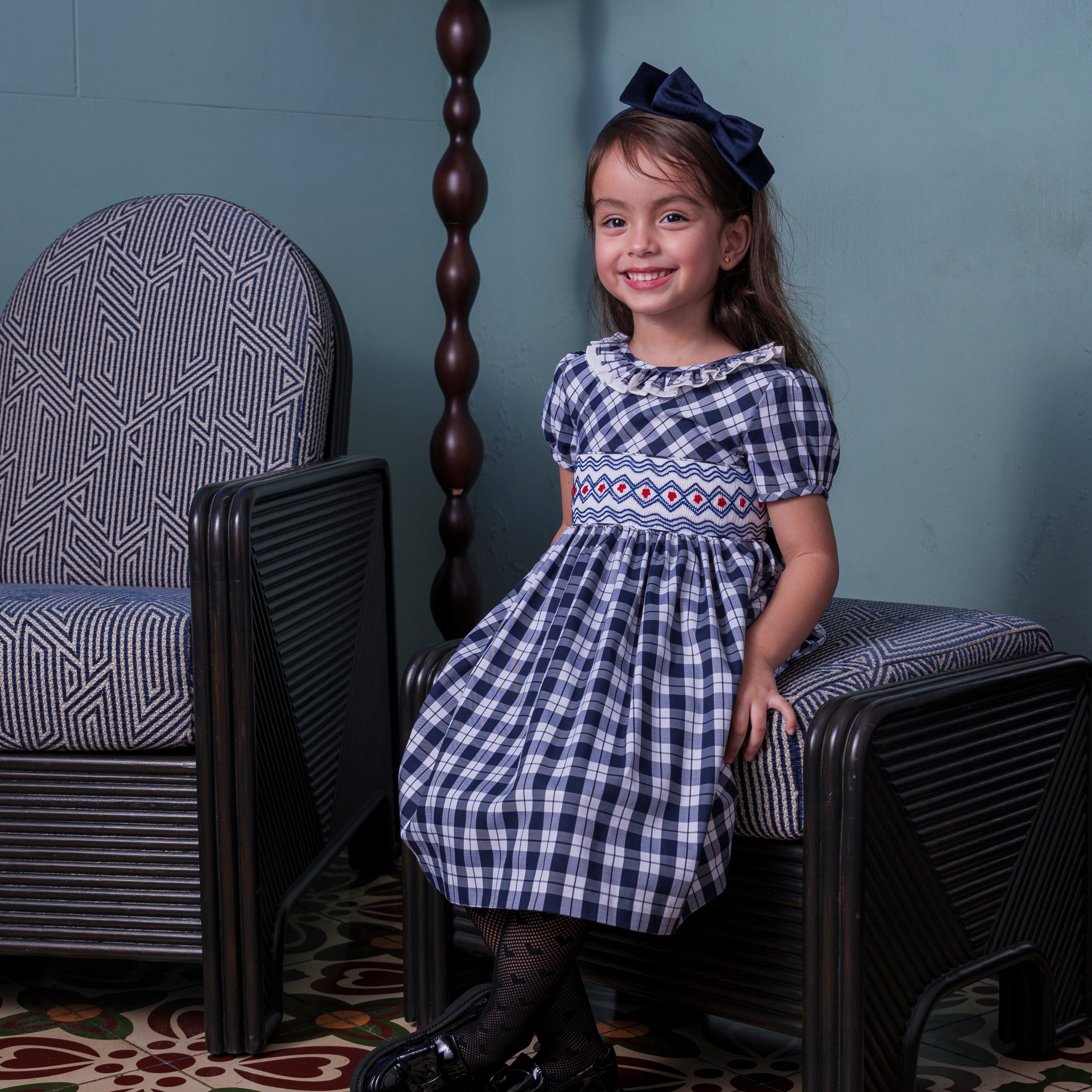 Nika Girls Navy Plaid Smocked Dress Nika Girls Navy Plaid Smocked Dress