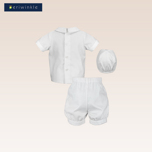 Andre  Baby Boy Christening 3-piece set with Cap and Smocking Details