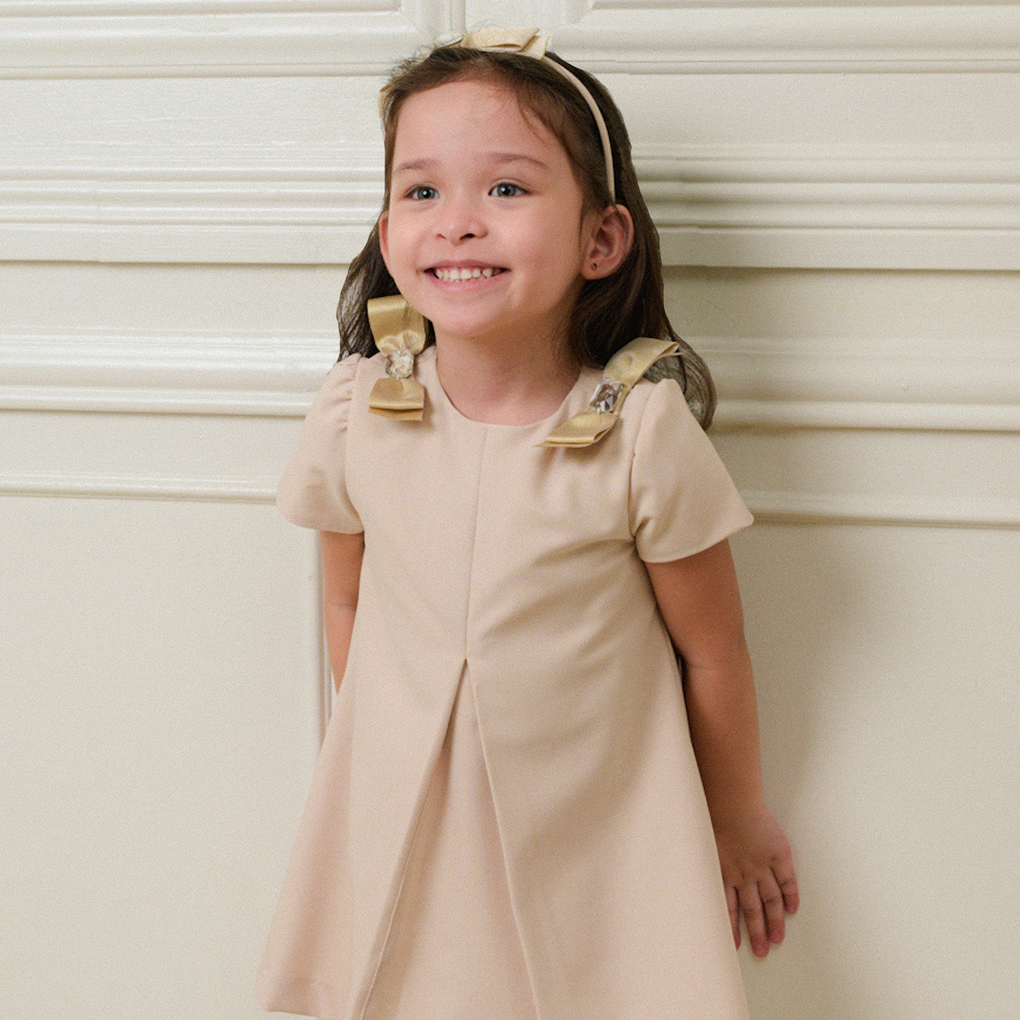 Randa Girls Beige Shift Dress with Headband Randa Girls Beige Shift Dress with Headband