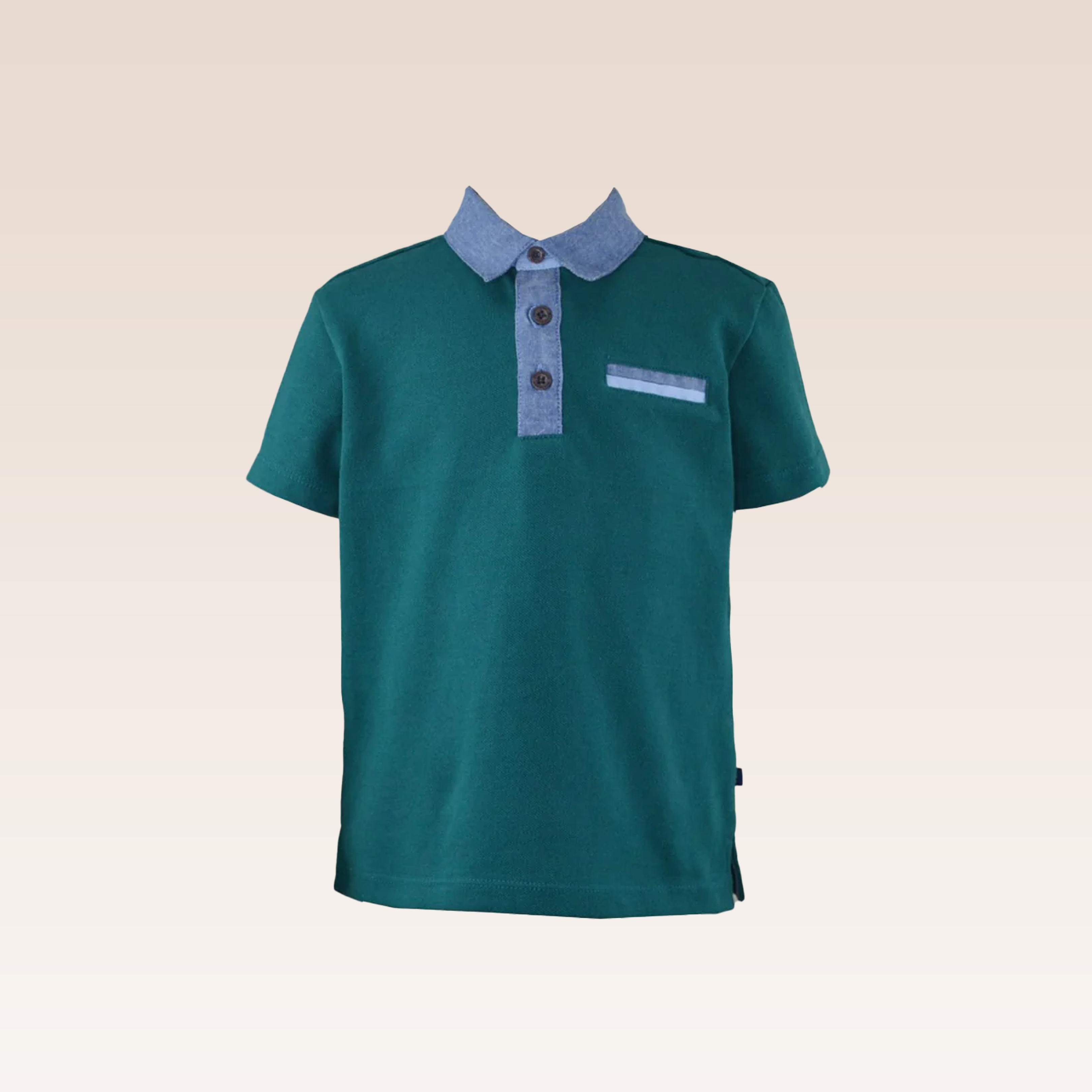 Bastian Boys Green Polo Pique Shirt with Chambray Combination
