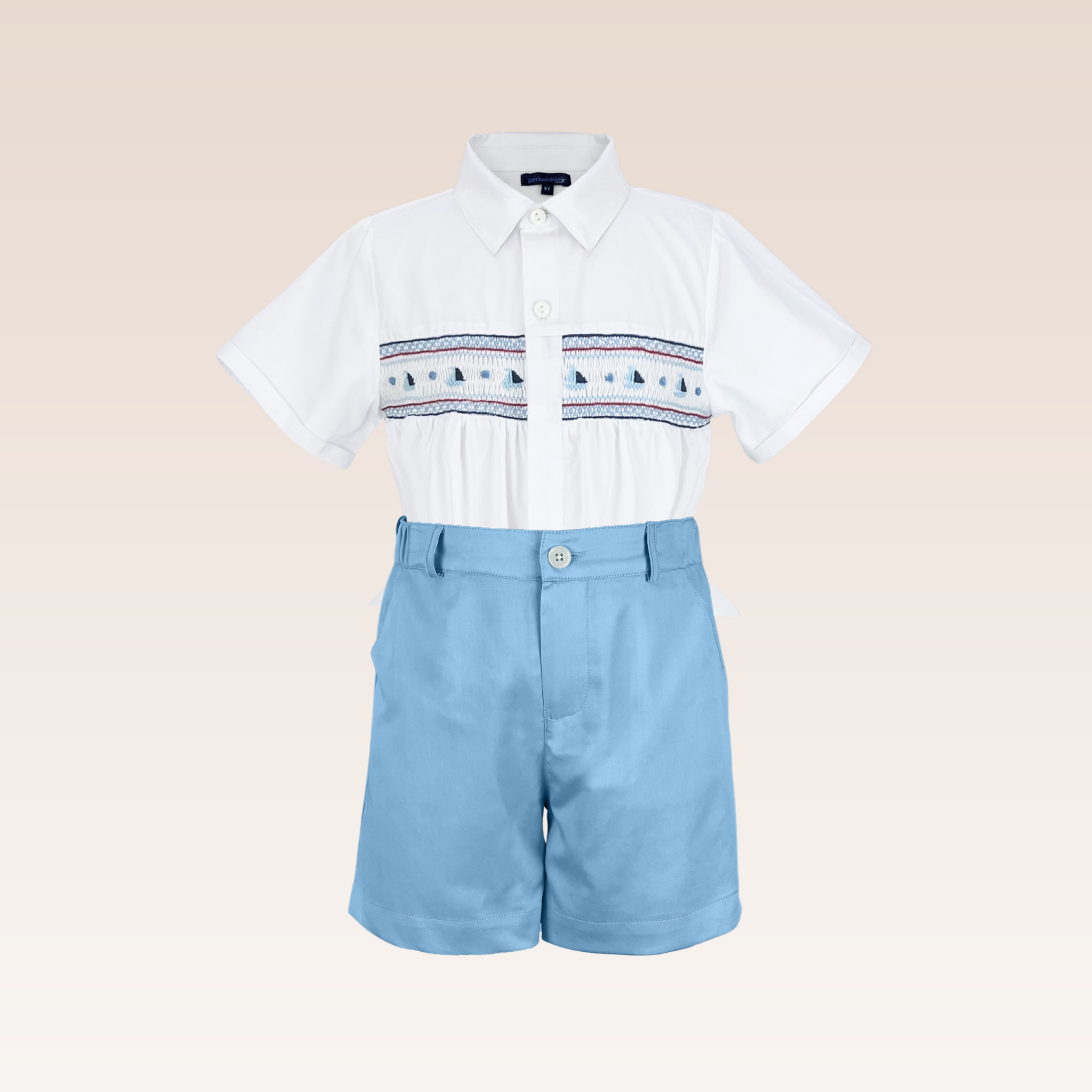 Lyam Boys Lt. Blue Collared Shirt with Smock detail and Shorts set