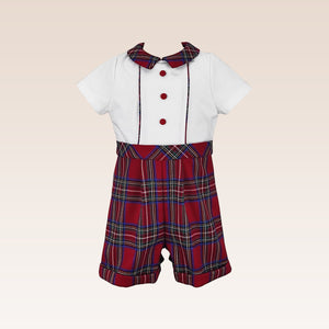 Dennis Baby Boys Romper Checkered fabric with collar and faux button front