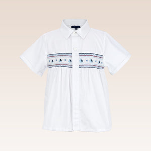 Lyam Boys Lt. Blue Collared Shirt with Smock detail and Shorts set