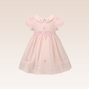 Hazel Baby Girls Dress Rose with Smock and Embroidery details
