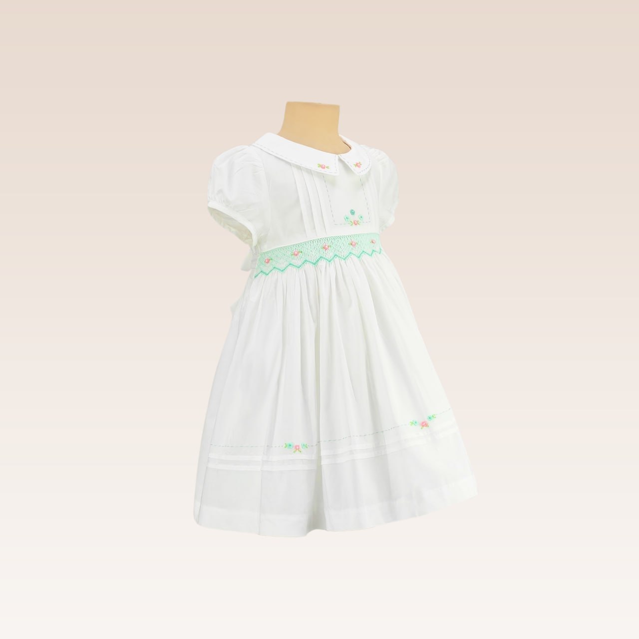 Hazel Baby Girlsl Ivory Dress with Smock and Embroidery details