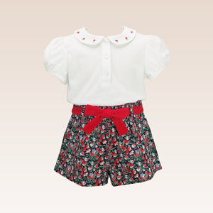Adele Girls 2 pc embroidered top and floral shorts
