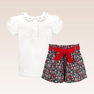Adele Girls 2 pc embroidered top and floral shorts