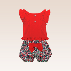 Aisabelle Baby Girl Two-Piece Set Top and Floral shorts with bow