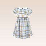 Nelia Girls Light Blue Checkered Smocked Dress