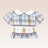Nelia Girls Light Blue Checkered Smocked Dress