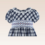Nika Girls Navy Plaid Smocked Dress