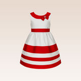 Rozenne Girls Red Striped Party Dress