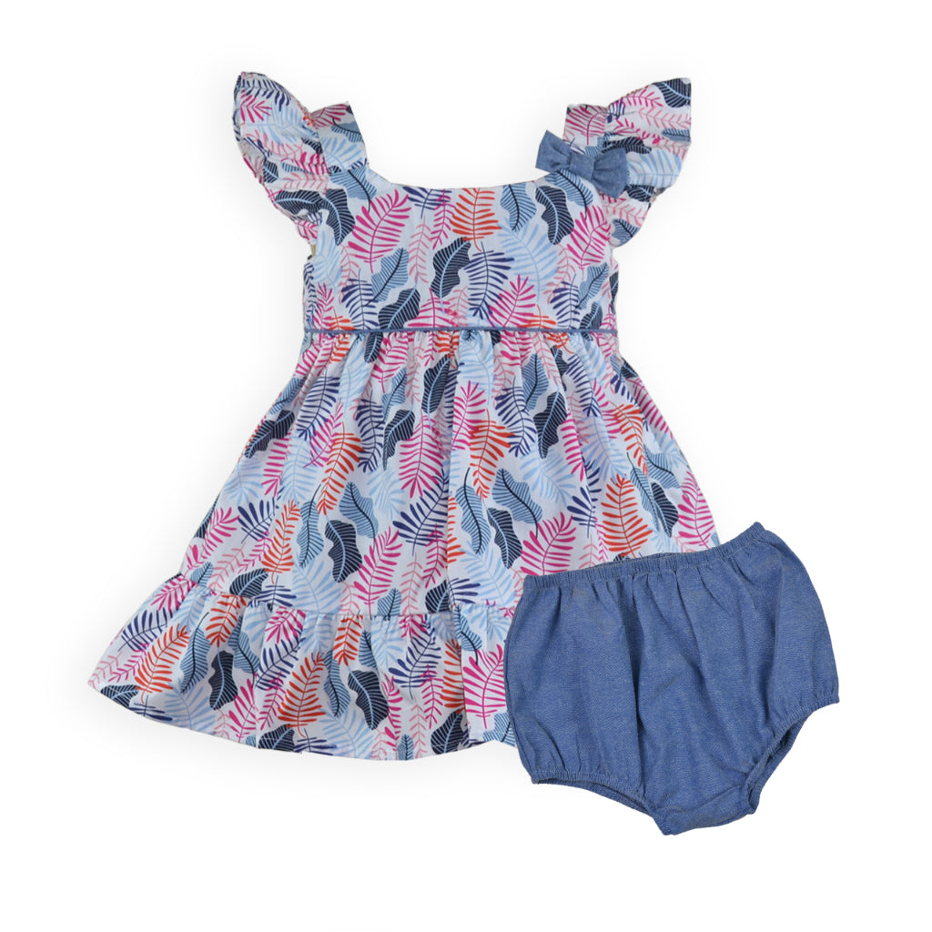 Bettina Baby Girl Printed Dress with Diaper Cover