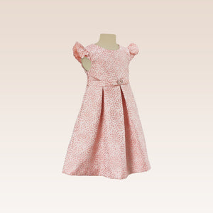 Giselle Girls Peach Textured Party Dress with Cutout Back