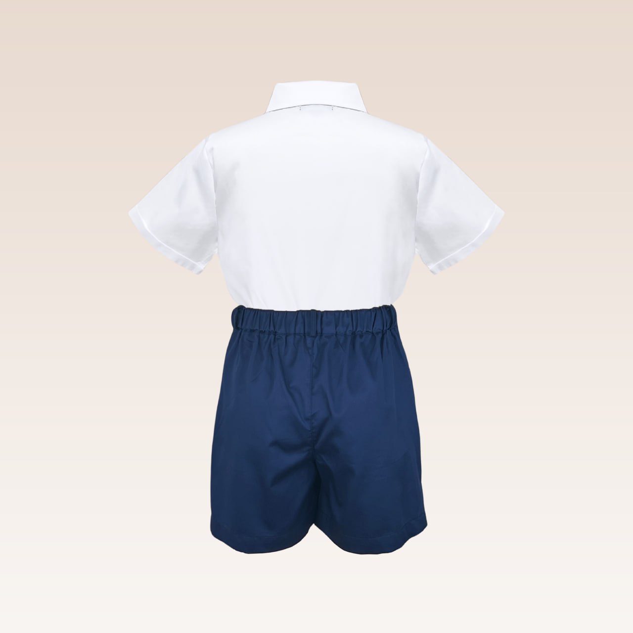 Lyam Boys Navy Collared Shirt with Smock detail and Shorts set