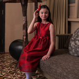Nayeli Girls Red Striped Party Dress with Bow Clip