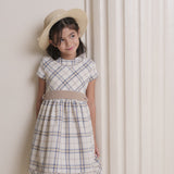 Molly Girls Beige Belted Checkered Dress