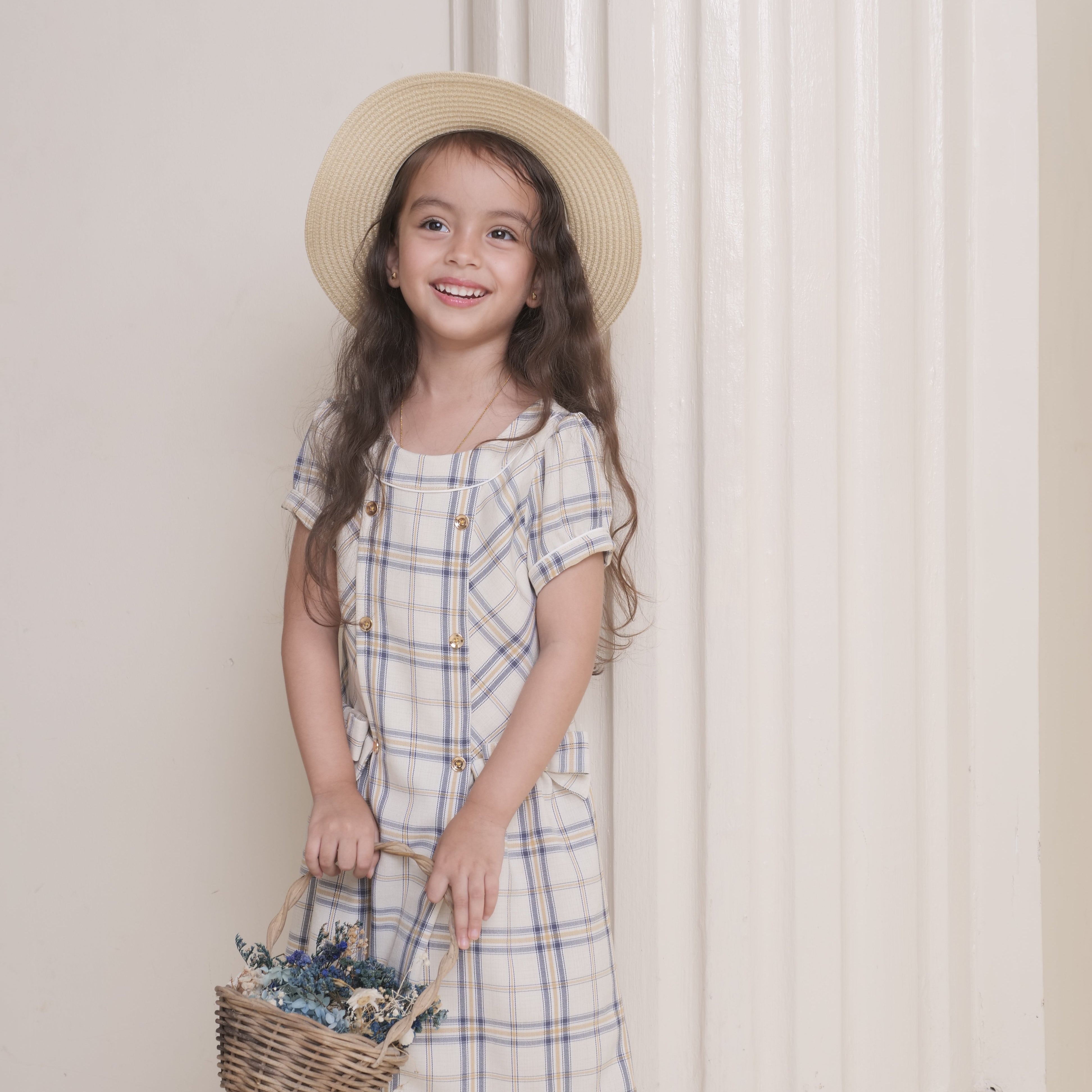 Maeva Girls Beige Checkered Dress Periwinkle Maeva Girls Beige Checkered Dress Periwinkle