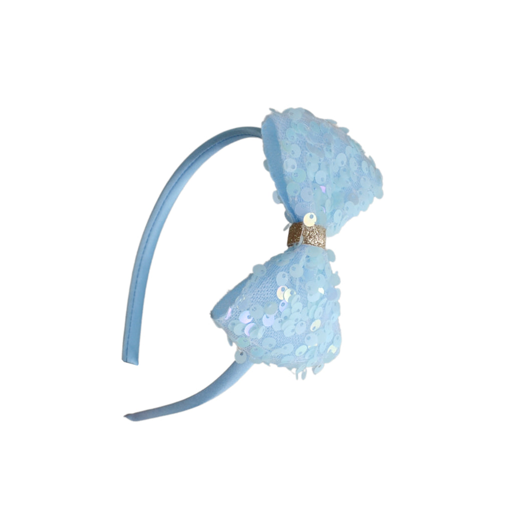 Belle Blue Headband Sequined Bow