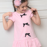 Sharlene Girls Pink Bubble Skirt Dress with Hair Clip