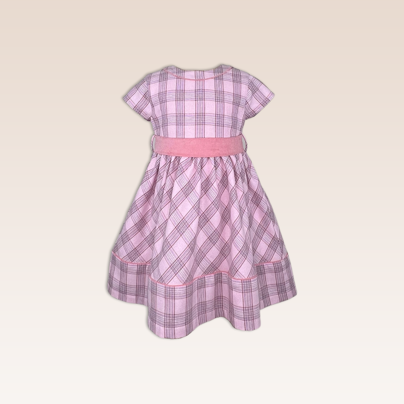 Atlas Girls Pink Checkered Dress with Cord Belt