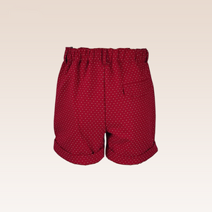 Carly Girls Red Dobby Print Shorts Turn-up Bottom Hem with Faux Belt
