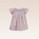 Gayle Girls Pink Floral Bishop Smocked Blouse