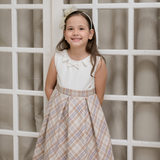 Macey Girls Beige Checkered Dress