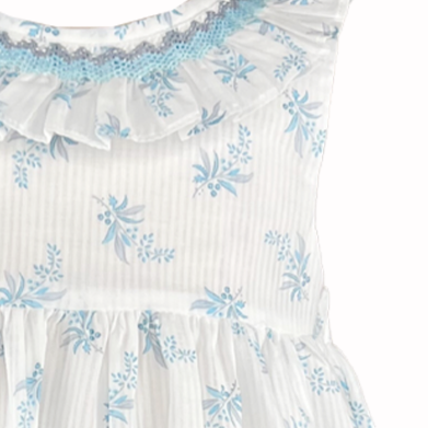 Nora Blue Binding Hand smocked dress with bloomer