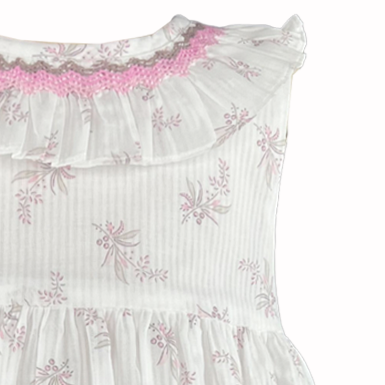 Nora Pink Binding Hand smocked dress with diaper cover