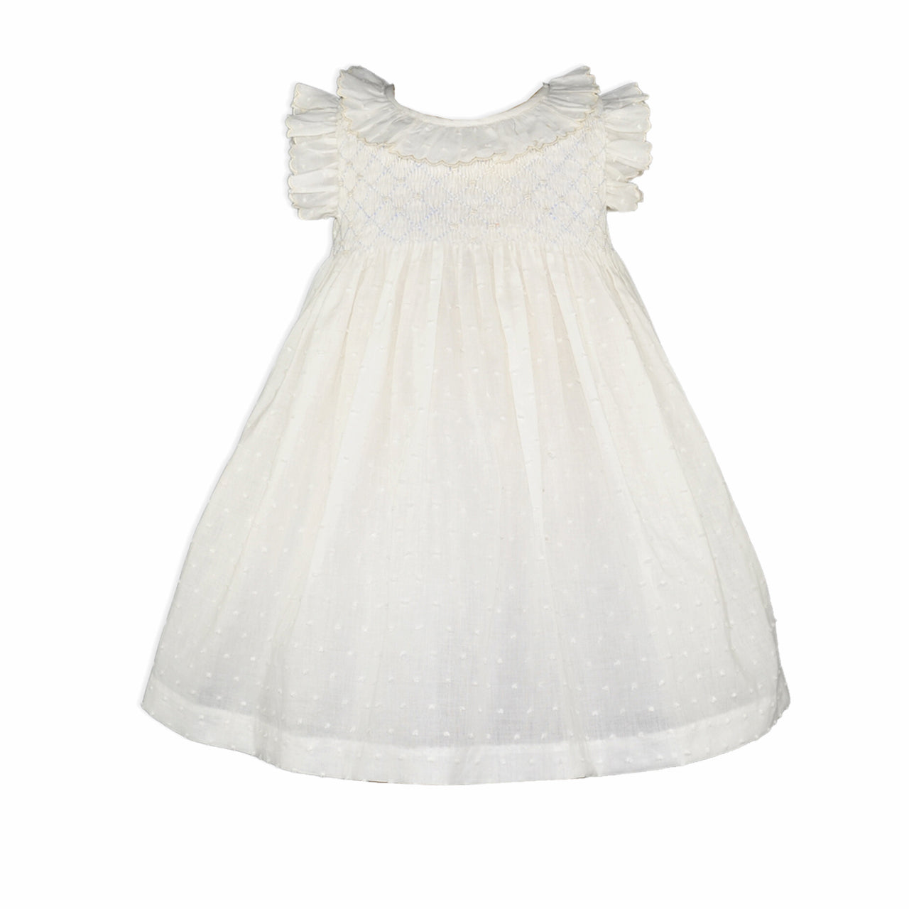 Elsa White Hand Smocked Dress with diaper cover
