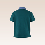 Bastian Boys Green Polo Pique Shirt with Chambray Combination