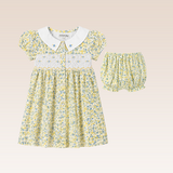 Noona Baby Girls Yellow Smocked Button-Down Dress