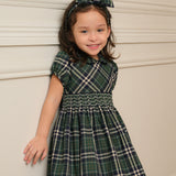 Serafin Girls Green Checkered Smocked Dress