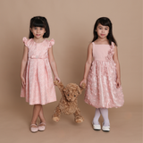 Giselle Girls Peach Textured Party Dress