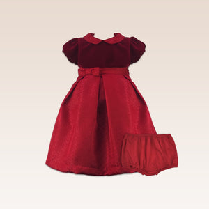 Anouck Baby Girls  Velveteen Party Dress with Jacquard Ribbon Detail Front