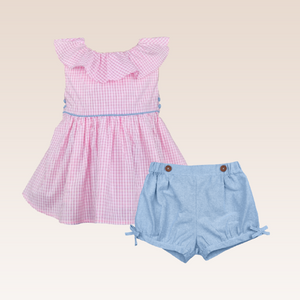 Dorothee Baby Girls and Girls Gingham Ruffled Top and Shorts