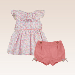 Dorothee Baby Girl and Girls Coral Floral Ruffled Top and Shorts