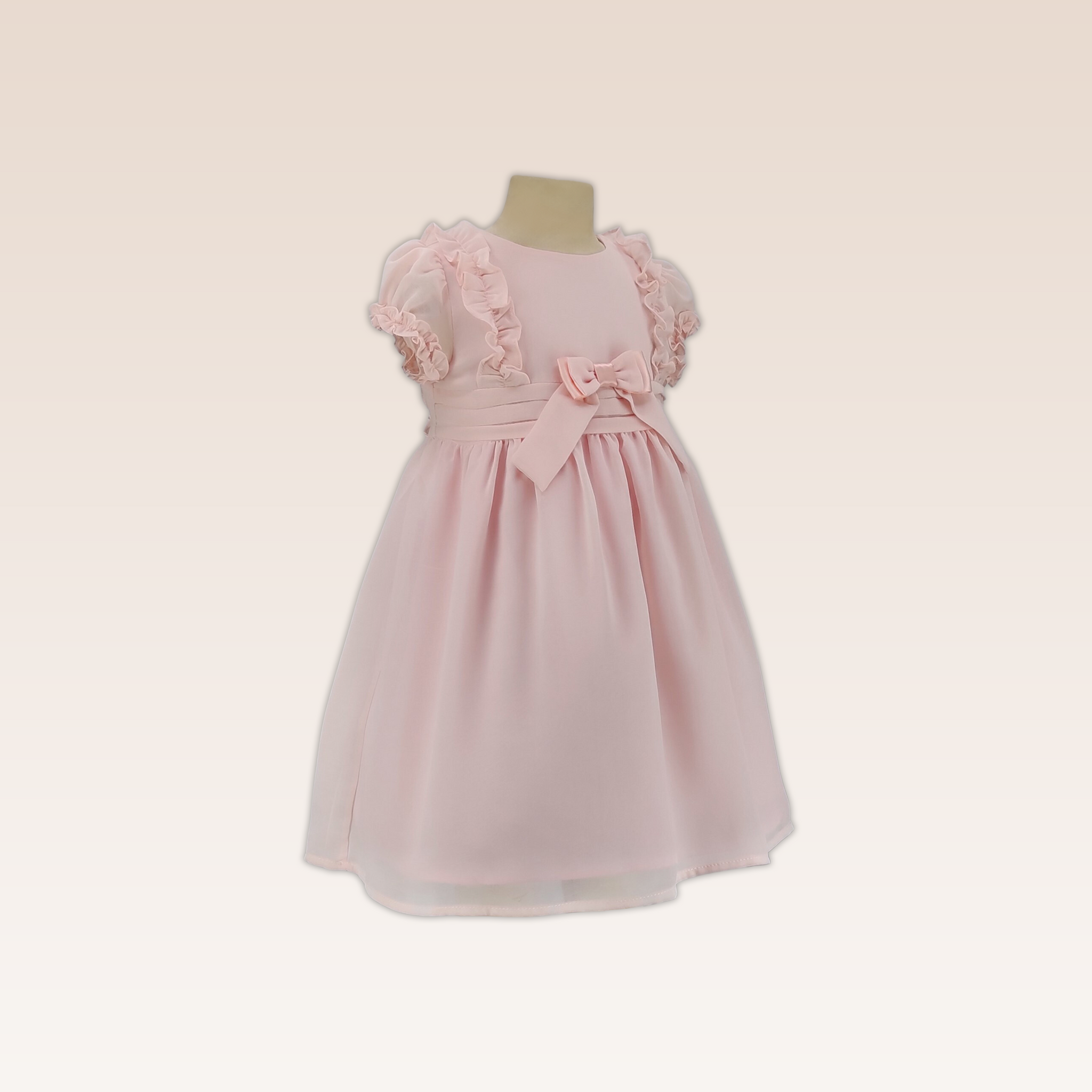 Allison Bay Girl  Blush Pink Party Dress with Ruffles and Silk Ribbon at Front