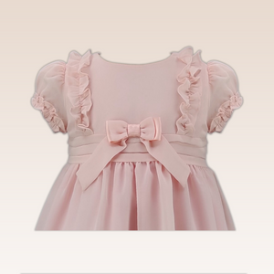 Allison Bay Girl  Blush Pink Party Dress with Ruffles and Silk Ribbon at Front