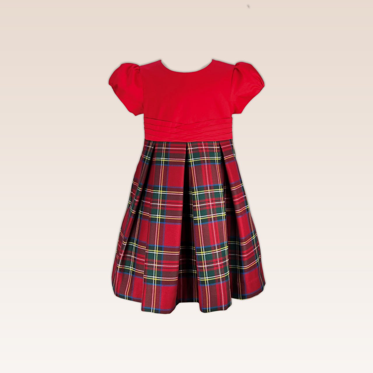 Danni Girls Red Pleated Front and Checkered Skirt Dress