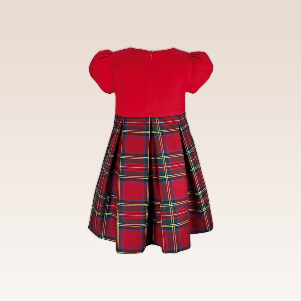 Danni Girls Red Pleated Front and Checkered Skirt Dress