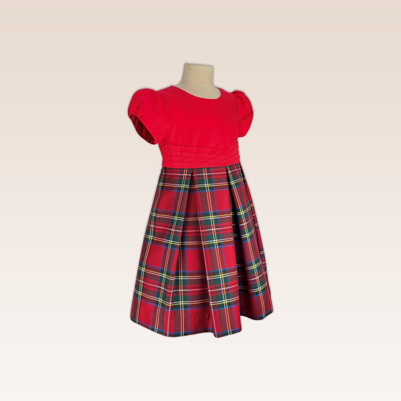 Danni Girls Red Pleated Front and Checkered Skirt Dress