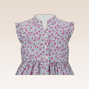 Helene Girls Pink Floral Print Sleeveless Tiered Dress