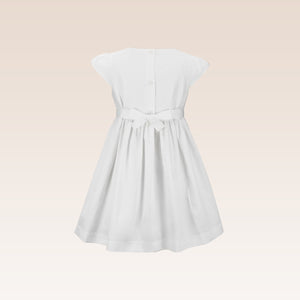 Harriet Communion White Girls Dress with Grosgrain Ribbon Belt and Flower details