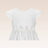 Harriet Communion White Girls Dress with Grosgrain Ribbon Belt and Flower details