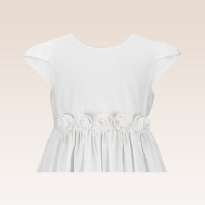 Harriet Communion White Girls Dress with Grosgrain Ribbon Belt and Flower details