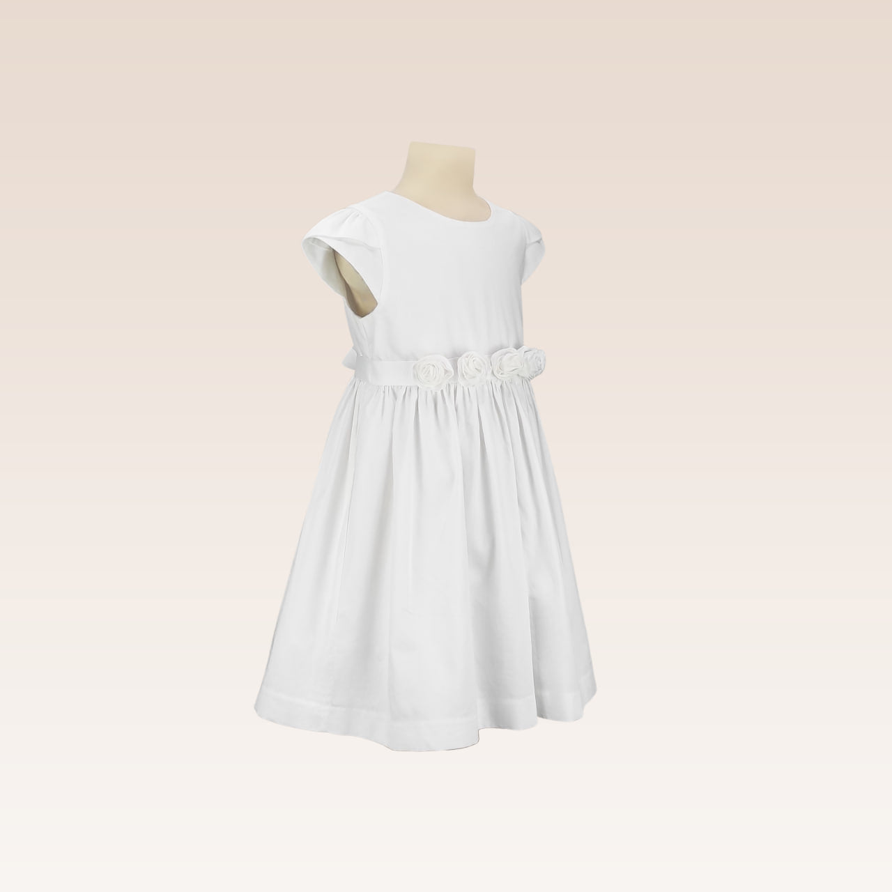 Harriet Communion White Girls Dress with Grosgrain Ribbon Belt and Flower details